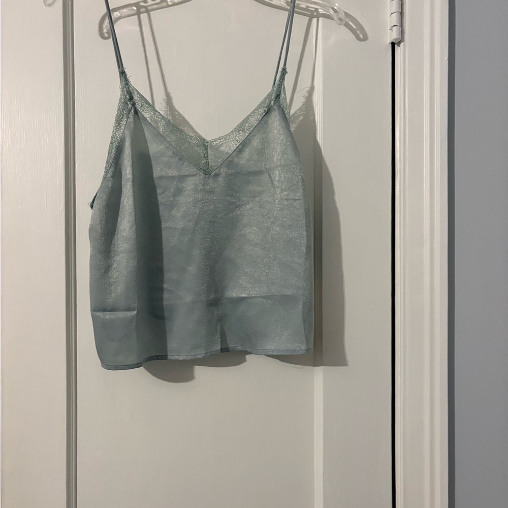 Superdown Elegant Blue satin Lace Trim Cami Top